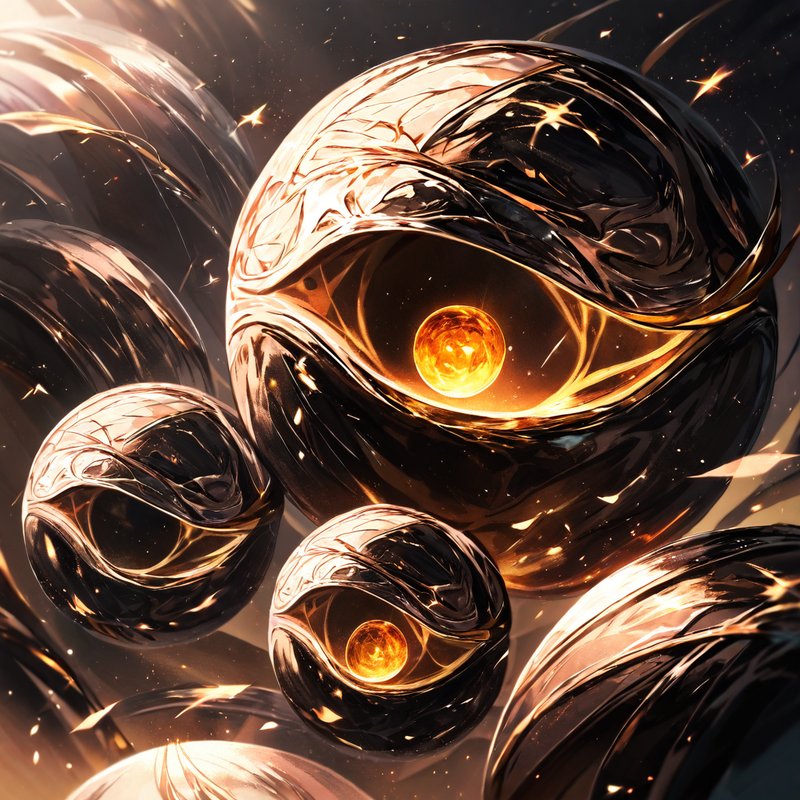 Glowing yin-yang glass orbs with fiery cores — 'The Glow' effect